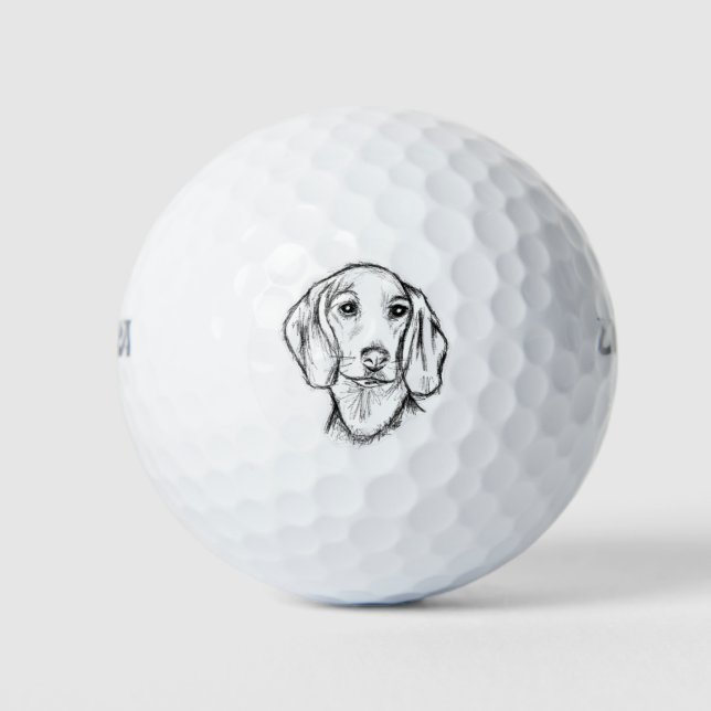Pelotas De Golf dachshund sketch a mano perro cachorro blanco negr (Anverso)