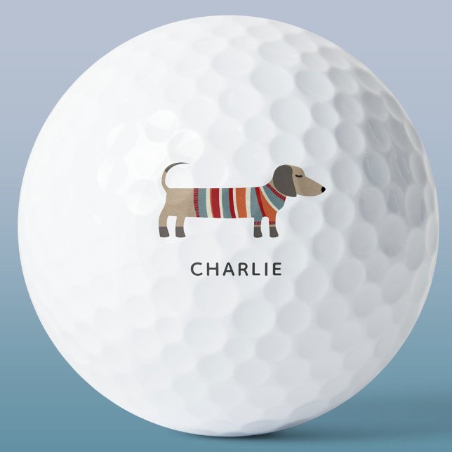 Pelotas De Golf Dachshund Wiener Sausage Dog Personalizado (Fun Dachshund Wiener Sausage Dog personalized custom name golf balls for animal lovers)