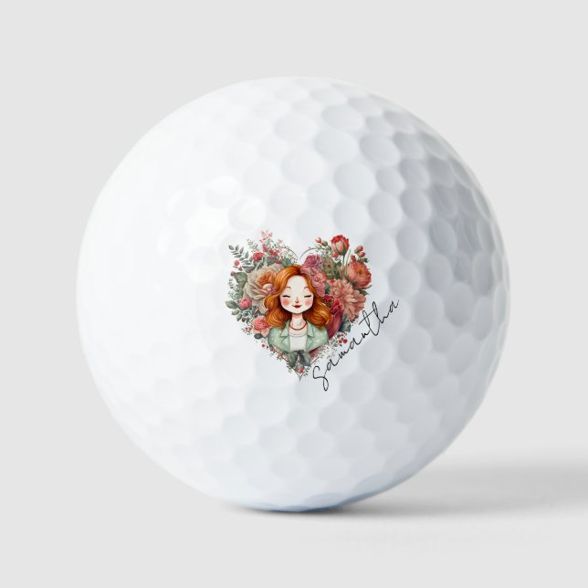Pelotas De Golf Dama de Bonito floral personalizada (Anverso)