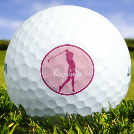Pelotas De Golf Dama Golfista Jugadora de Golf Chic Rosa Monograma