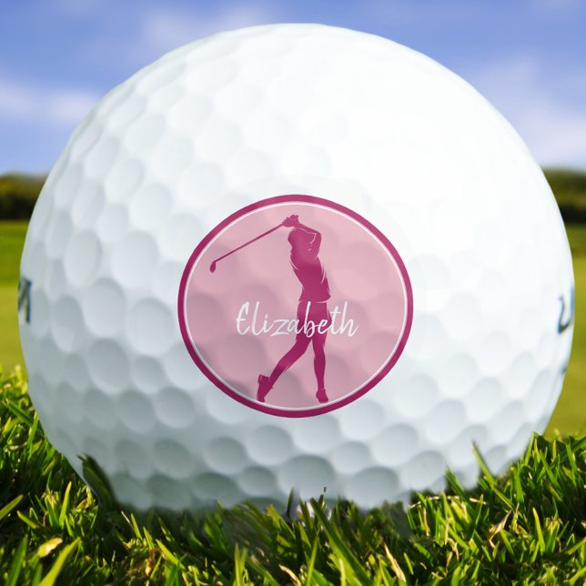 Pelotas De Golf Dama Golfista Jugadora de Golf Chic Rosa Monograma (Golf Lady Golfer Player Chic Pink Sports Monogram Golf Balls)