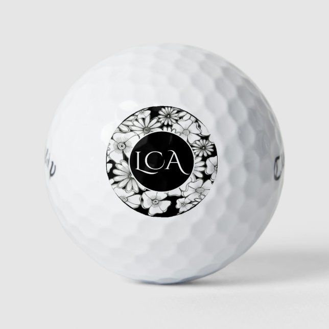Pelotas De Golf Damas Monogramadas en blanco y negro (Anverso)