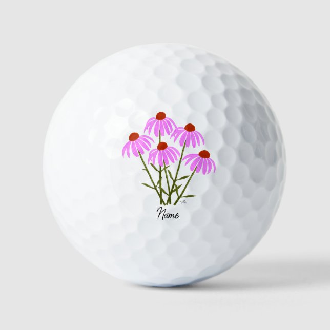 Pelotas de Golf de Flores de Cono Morado Con Texto (Anverso)