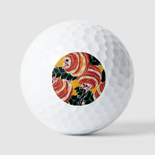 Pelotas De Golf Decoración floral Art Déco en amarillo mostaza y n