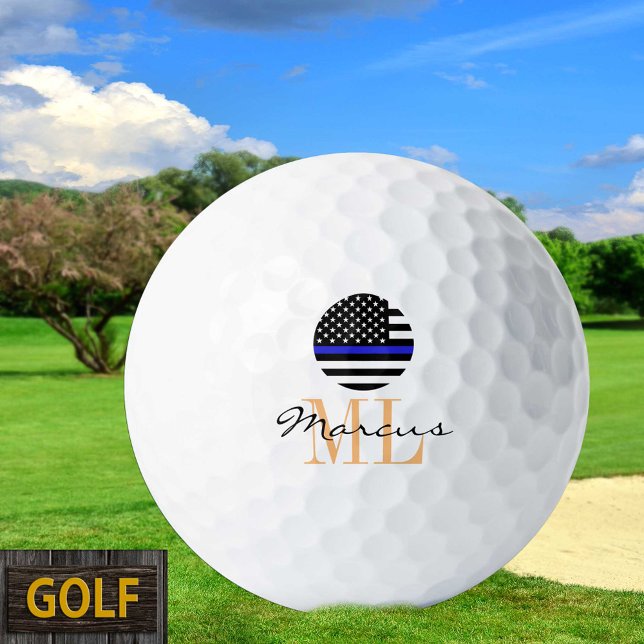 Pelotas De Golf Delgada Línea Azul y Golf USA Policía Monogramada (Subido por el creador)