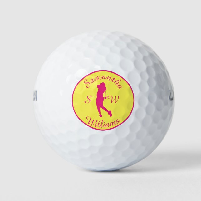 Pelotas De Golf Deportes Golfer Female Pink Silhouette (Anverso)