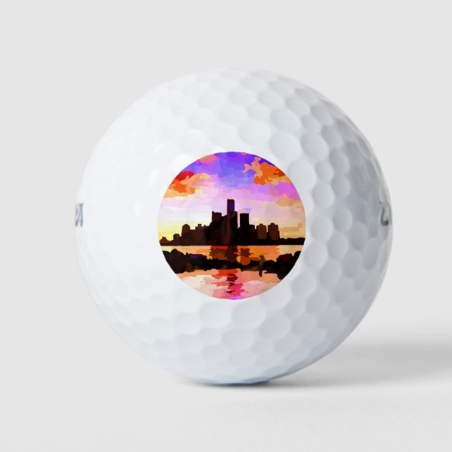 Pelotas De Golf Detroit Skyline at Sunset (Anverso)