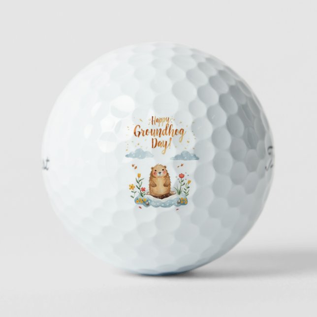 Pelotas De Golf Día de la marmota acuarela (Anverso)