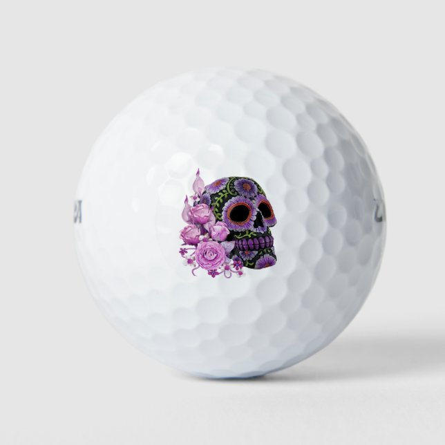Pelotas De Golf Día De La Muerte Del Cráneo De Azúcar Negro De Flo (Anverso)
