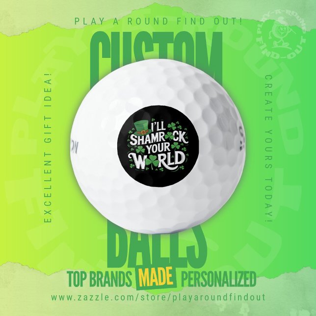 Pelotas De Golf Día divertido de San Patricio Trébol de Titleist (Custom golf balls by Play A Round Find Out, "I'll Shamrock Your World" cover St. Patrick's Day)
