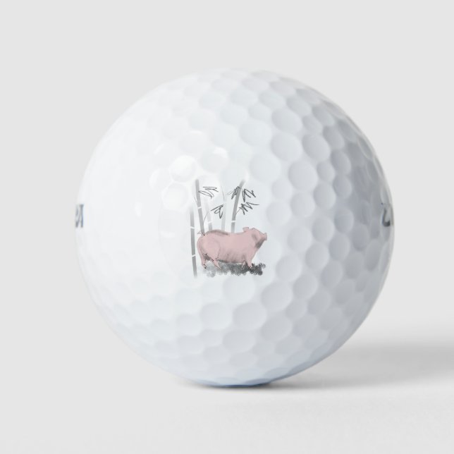 Pelotas De Golf Dibujo original Pig and Bamboos Golf Balls (Anverso)