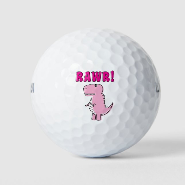 Pelotas De Golf Dinosaurio T-Rex, Personalizado Rosa Cuto Y Enojad (Anverso)