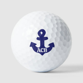 Pelotas De Golf Diseño de ancla de color azul marino con monograma