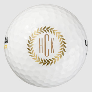 Pelotas De Golf Diseño de guirnaldas monogramadas de tonos dorados
