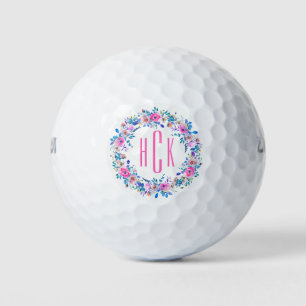 Pelotas De Golf Diseño de la Wreath Wreath de flores de color mono
