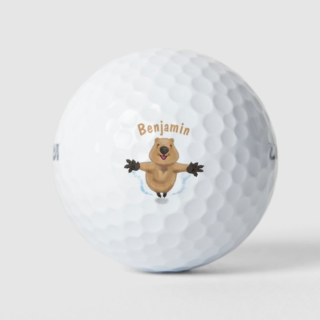 Pelotas De Golf Diseño de personalizados de quokka saltando feliz (Anverso)
