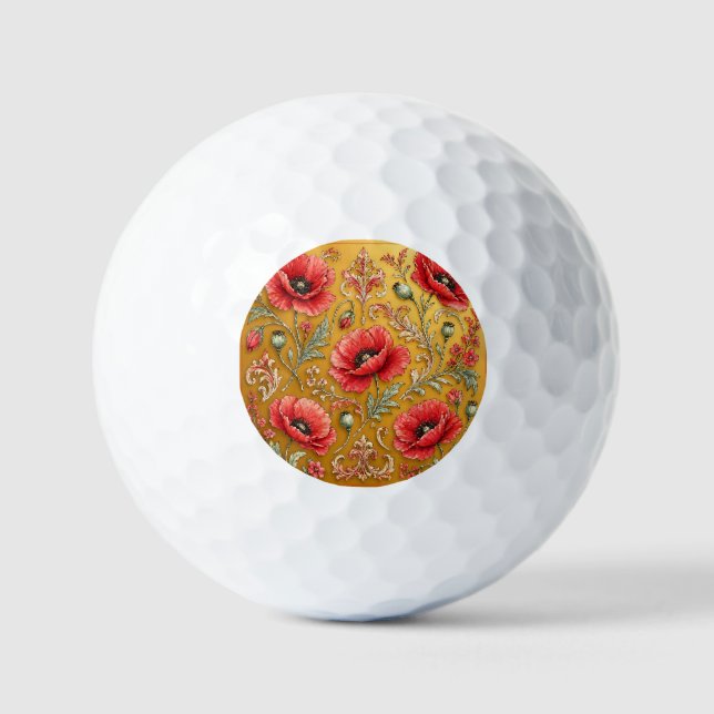 Pelotas De Golf Diseño dorado de amapola fleur (Anverso)