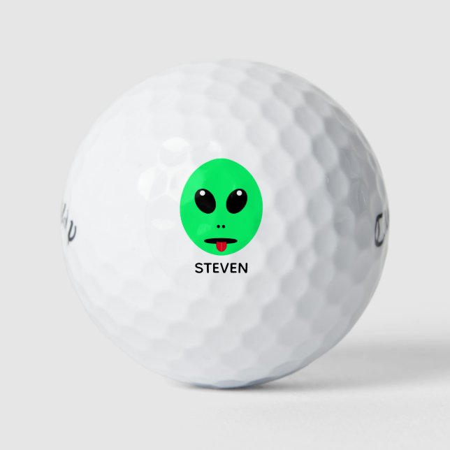 Pelotas De Golf Divertido Alien Face Personalizado Nombre Mens (Anverso)