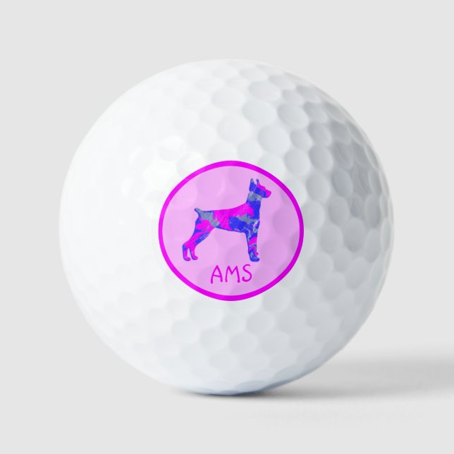 Pelotas De Golf Doberman Pinscher Cute Perro Rosado Silhouette Mon (Anverso)