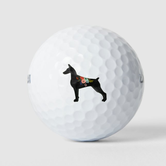 Pelotas De Golf Doberman Pinscher Dog Raza Silhouette Boho Floral (Anverso)