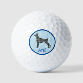 Pelotas De Golf Doberman Pinscher Dog Silhouette MonogramGrid Blue