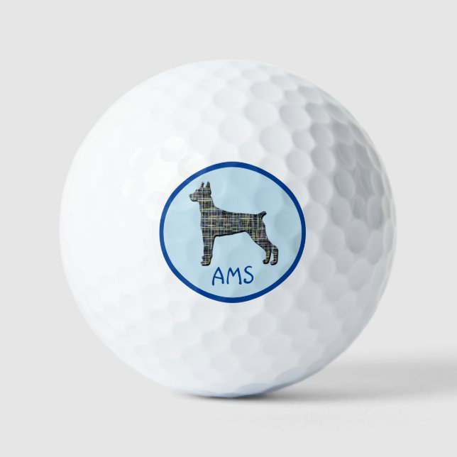 Pelotas De Golf Doberman Pinscher Dog Silhouette MonogramGrid Blue (Anverso)