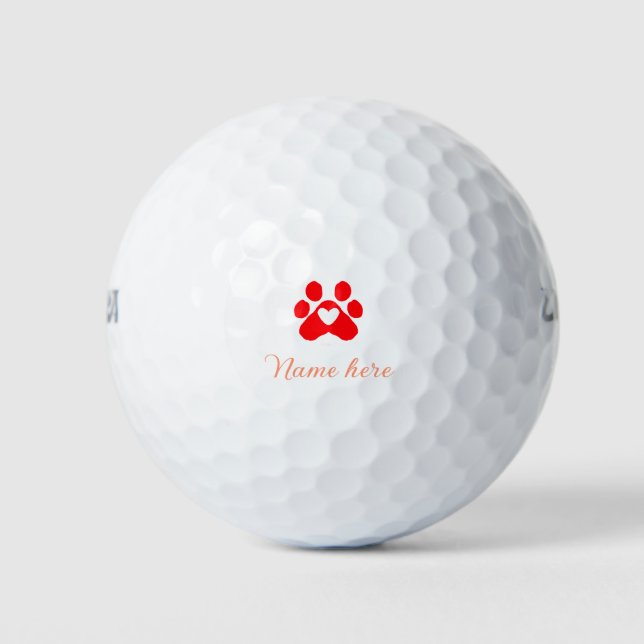 Pelotas De Golf Dog paw red heart pet add name text animal paw  (Anverso)