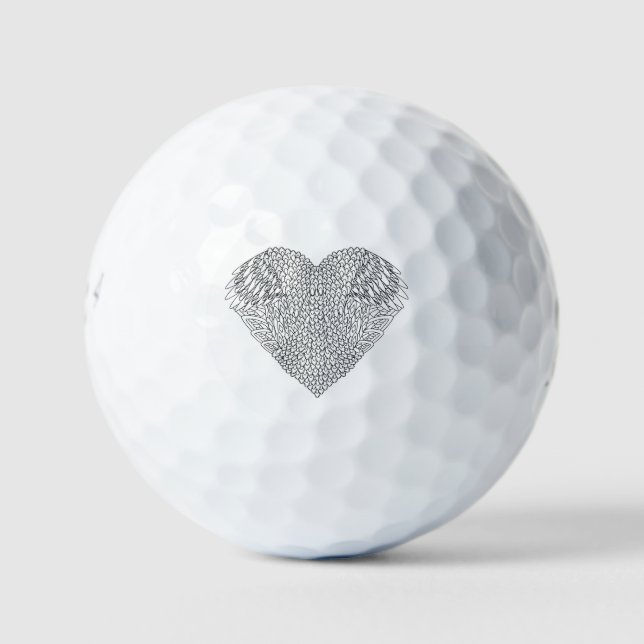 Pelotas De Golf Doodle del corazón alado (Anverso)