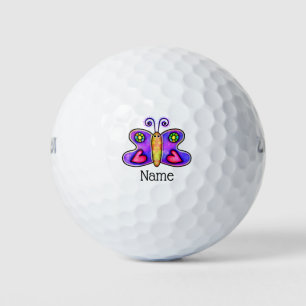 Pelotas De Golf Doodle morado de mariposa con nombre