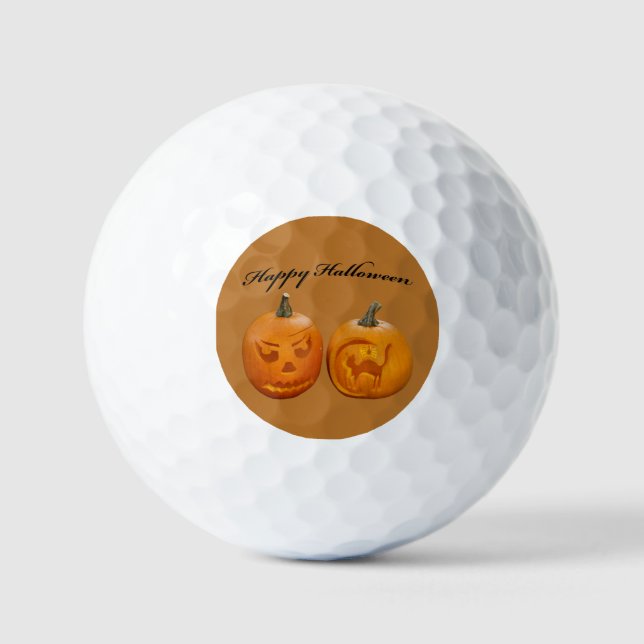 Pelotas De Golf Dos calabazas Feliz Halloween (Anverso)