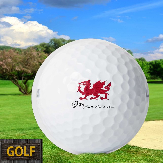 Pelotas De Golf Dragón Rojo de Gales, bandera galesa, Monogramado (Subido por el creador)