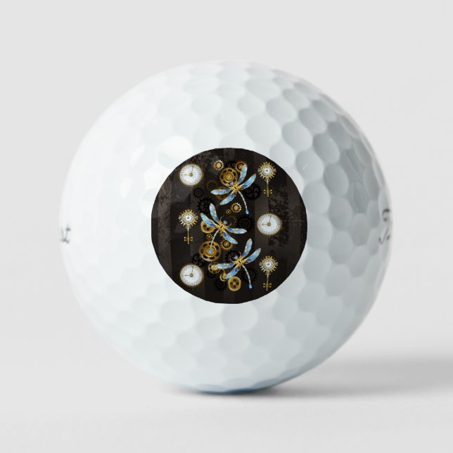 Pelotas De Golf Dragoniscos de Steampunk sobre fondo rayado marrón (Anverso)