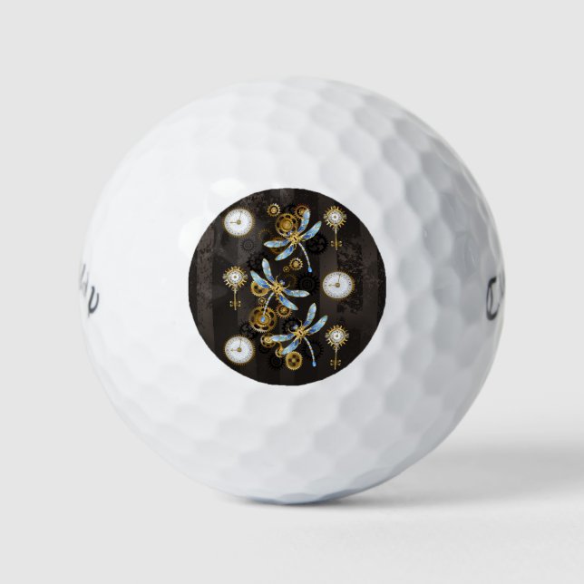 Pelotas De Golf Dragoniscos de Steampunk sobre fondo rayado marrón (Anverso)