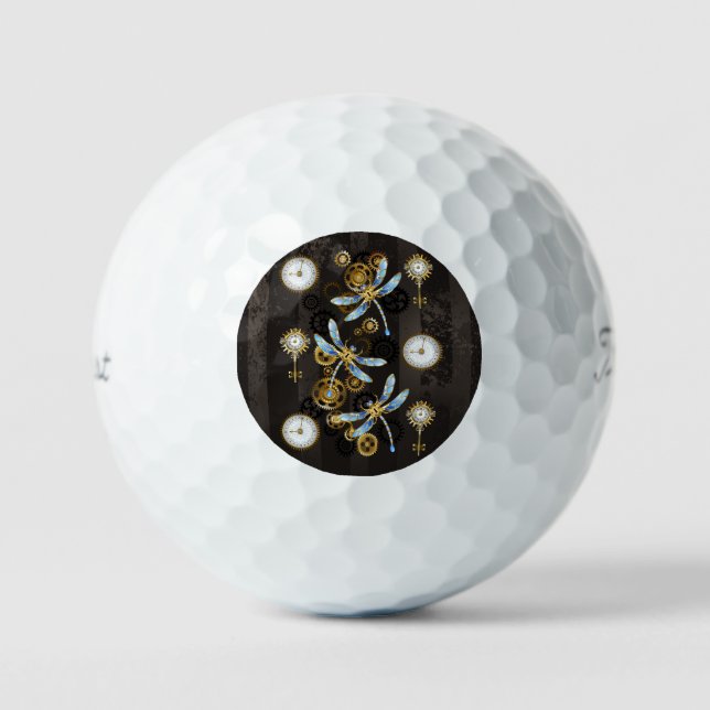 Pelotas De Golf Dragoniscos de Steampunk sobre fondo rayado marrón (Anverso)