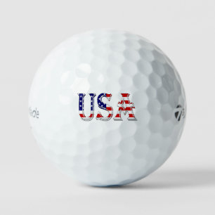 Pelotas De Golf EE.UU. sobrepuesto sobre la bandera estadounidense