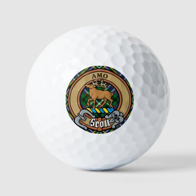 Pelotas De Golf El clan Scott Escudo sobre el Tartán Verde (Anverso)