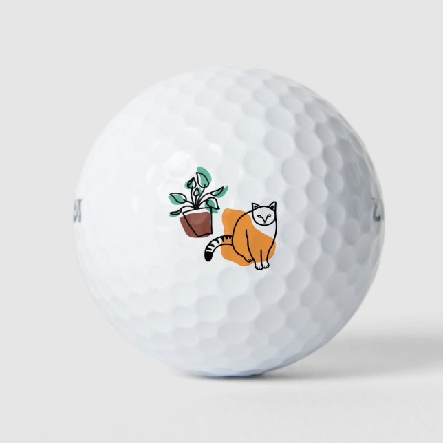Pelotas De Golf El gato y la planta (Anverso)