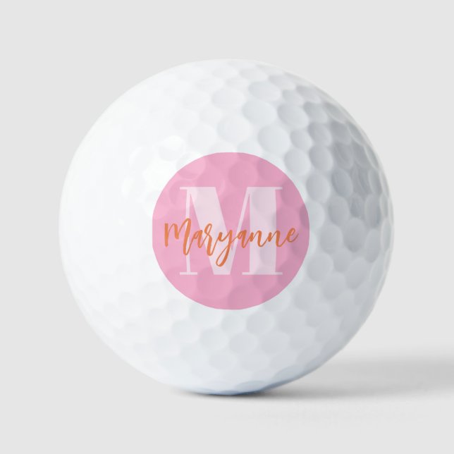 Pelotas De Golf El Naranja rosa moderno BoId Personalizado Inicial (Anverso)