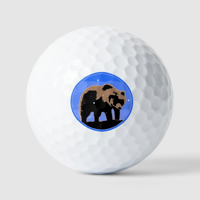 Pelotas De Golf El oso pardo en invierno - Arte de vida salvaje or (Anverso)
