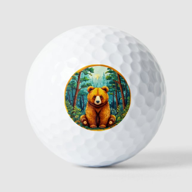 Pelotas De Golf El oso pardo en un bosque (Anverso)