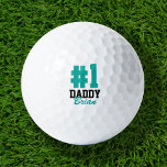 Pelotas De Golf El primer papá Verde azulado Monogramó el Día del<br><div class="desc">Crea un regalo especial del Día del Padre para papá o abuelo personalizado con tus fotos y texto. Este divertido diseño moderno dice "#1 Papi" en negrita con el nombre de tu padre en un guión de colores contrastantes. Utiliza las herramientas de diseño para elegir los tipos de letra y...</div>