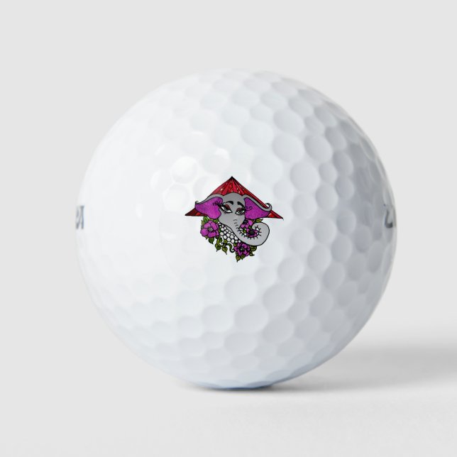 Pelotas De Golf Elefante con perlas y violetas (Anverso)