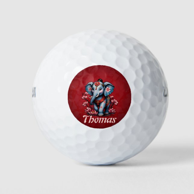 Pelotas De Golf Elefante majestuoso de estilo japonés tradicional. (Anverso)