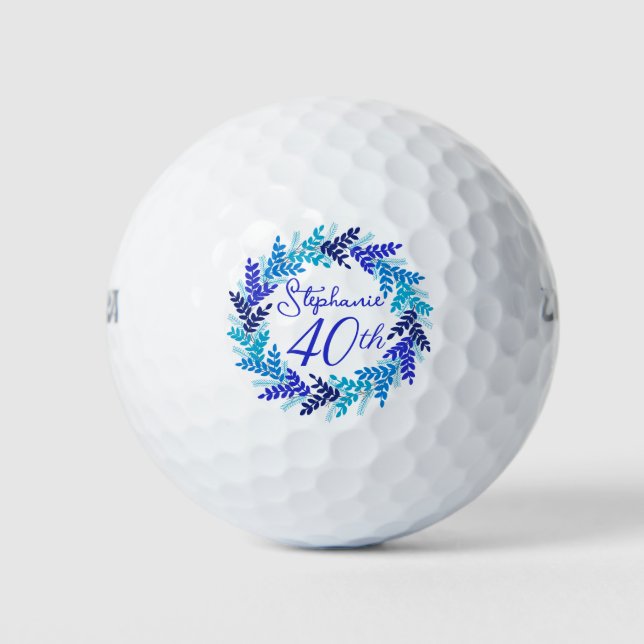 Pelotas De Golf Elegant Blue Wreath 40th Birthday (Anverso)