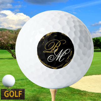 Pelotas De Golf Elegant Monogram Golf Ball, Modern Gold Black