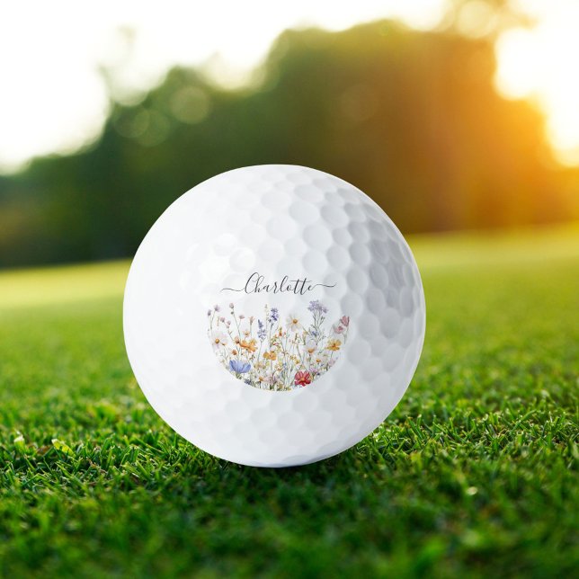 Pelotas De Golf Elegant Monogram Watercolor Colorful Wildflower (In situ)