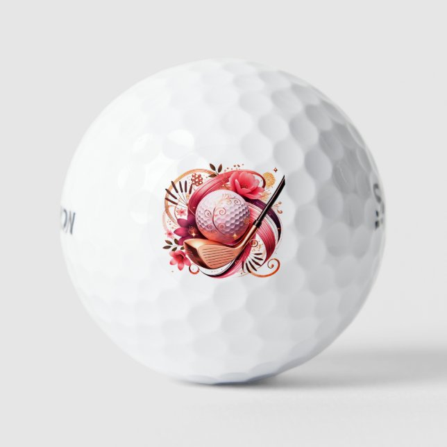 Pelotas De Golf Elegante diseño floral en rosa y oro (Anverso)