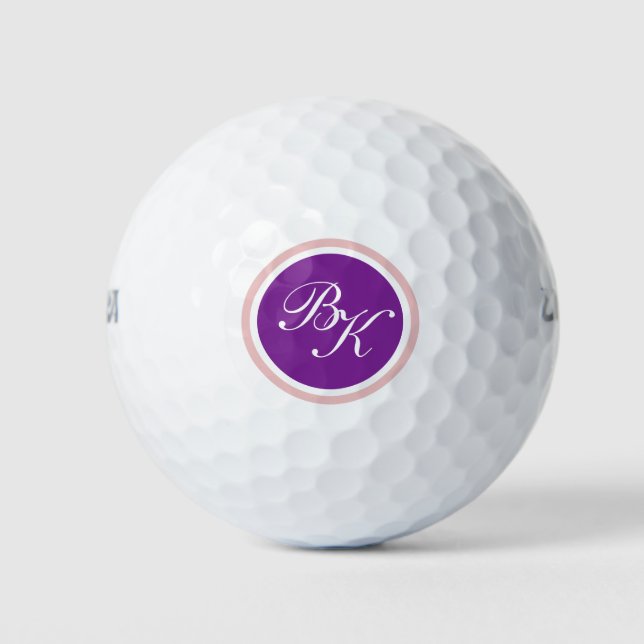 Pelotas De Golf Elegante Estilo Monograma Púrpura (Anverso)