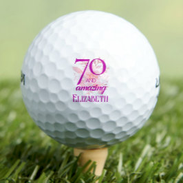 Pelotas De Golf Elegante floral rosa 70 y asombroso cumpleaños