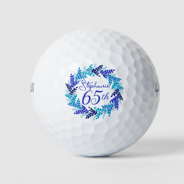 Pelotas De Golf Elegante guirnalda azul 65 cumpleaños (Anverso)